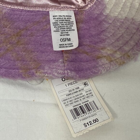 Cat & Jack Kid's Satin Lined Buffalo Plaid Fuzzy Wool Blend Bucket Hat NWT - Picture 9 of 9